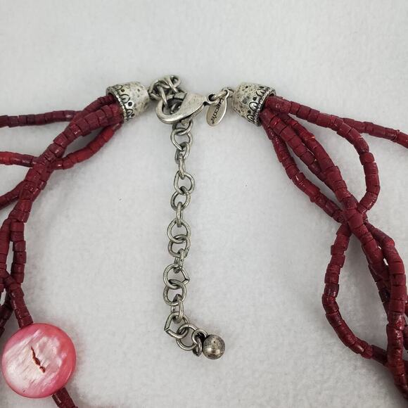 Chico's Dyed Red & Pink Shell Mixed Media Multi Strand 26" Necklace - Picture 6 of 6